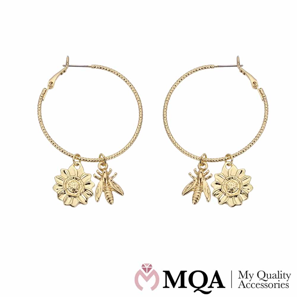 Örhängen med blomma och insekt