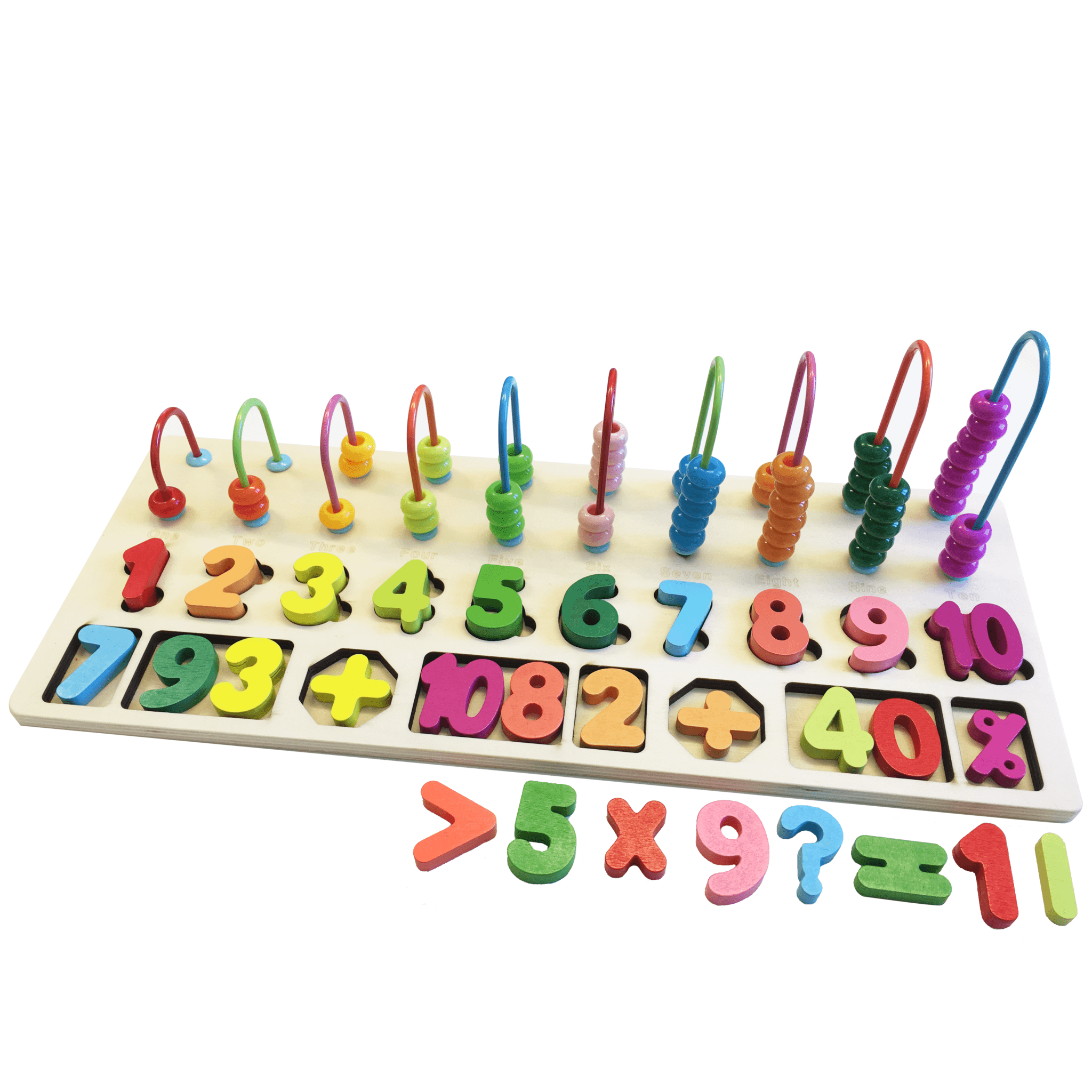 Träskiva med siffror och små ringar räkna och matcha siffror