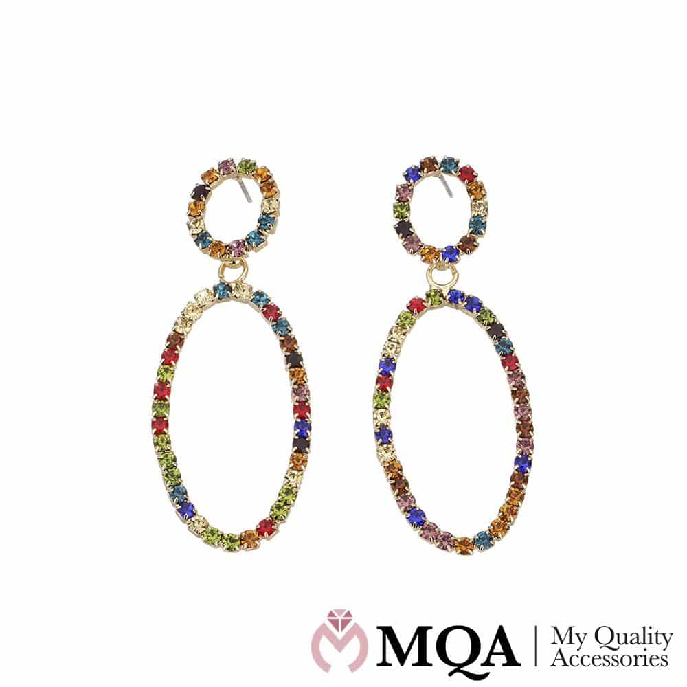 Örhängen med 2 ringar och färgglada stenar