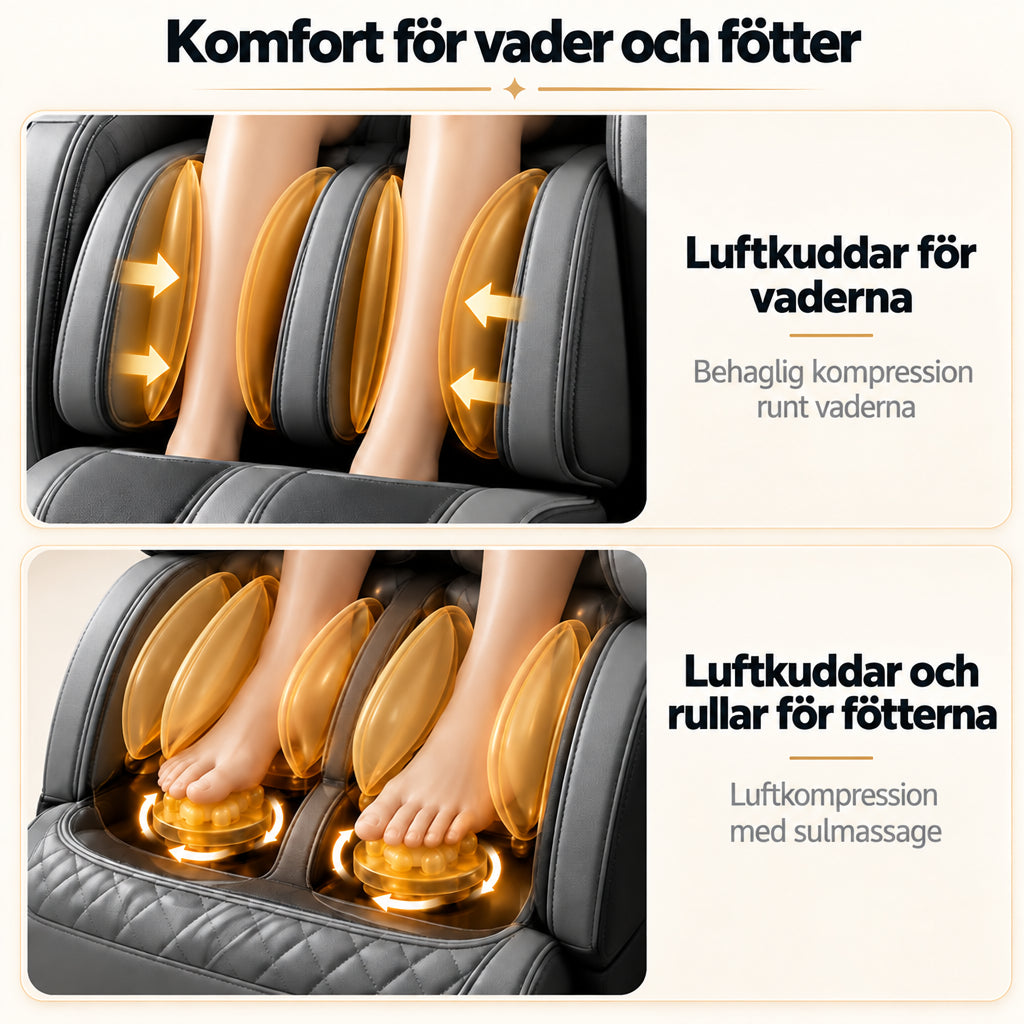 Massagestol 8D – Zero Gravity, lufttrycksmassage, värme för ländrygg och vader – Modell LEK-988Q3