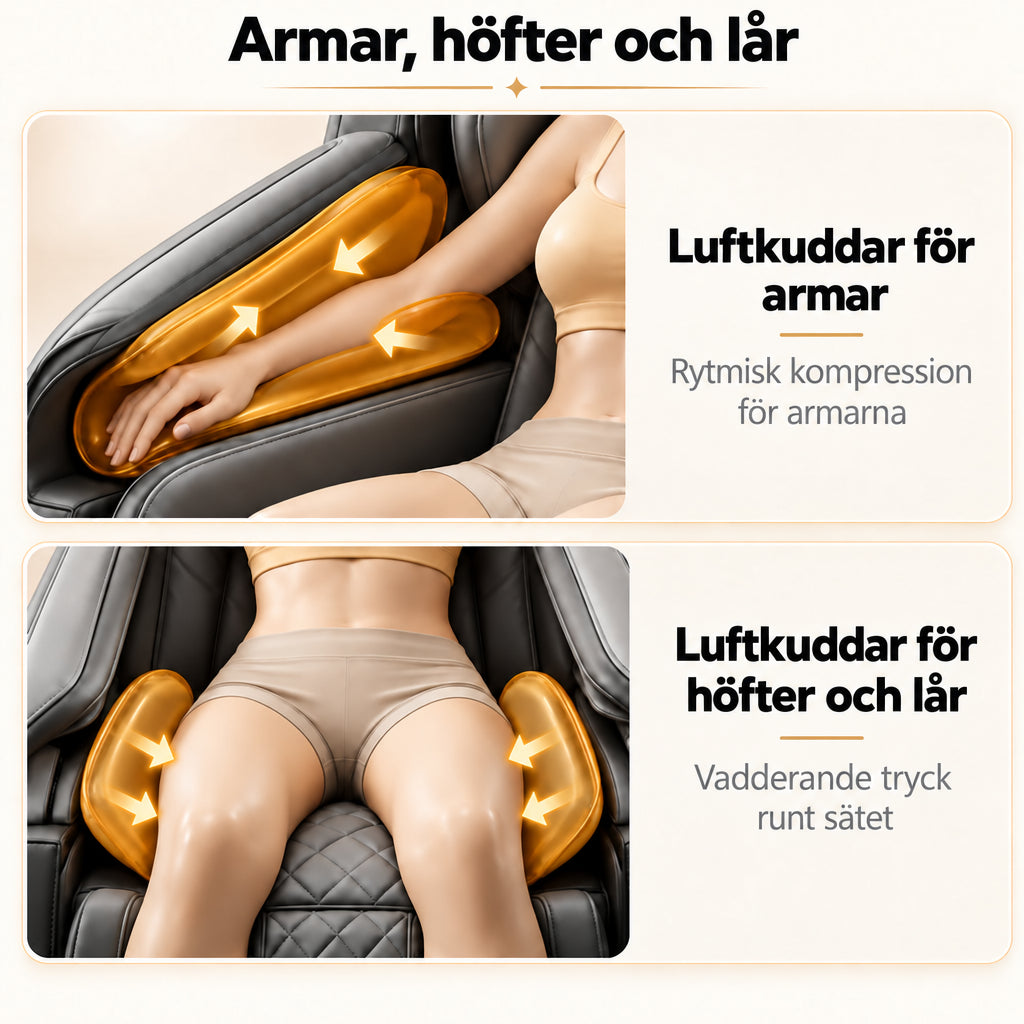 Massagestol 8D – Zero Gravity, lufttrycksmassage, värme för ländrygg och vader – Modell LEK-988Q3