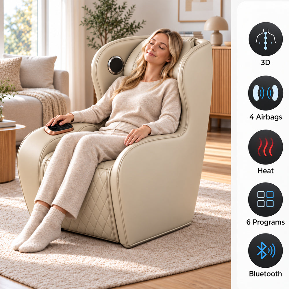 Massagestol 3D – lufttrycksmassage och värmeterapi – modell 988C6, beige
