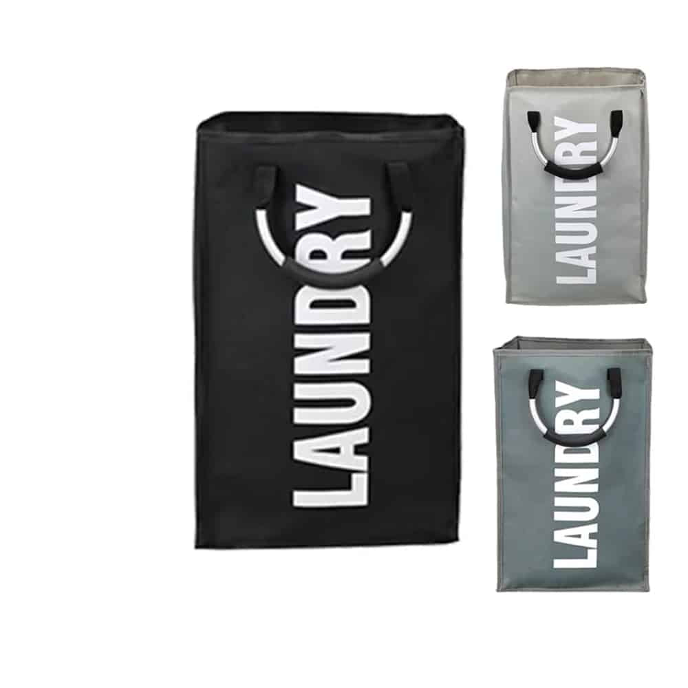 Tvättkorg - hopfällbar med handtag - svart