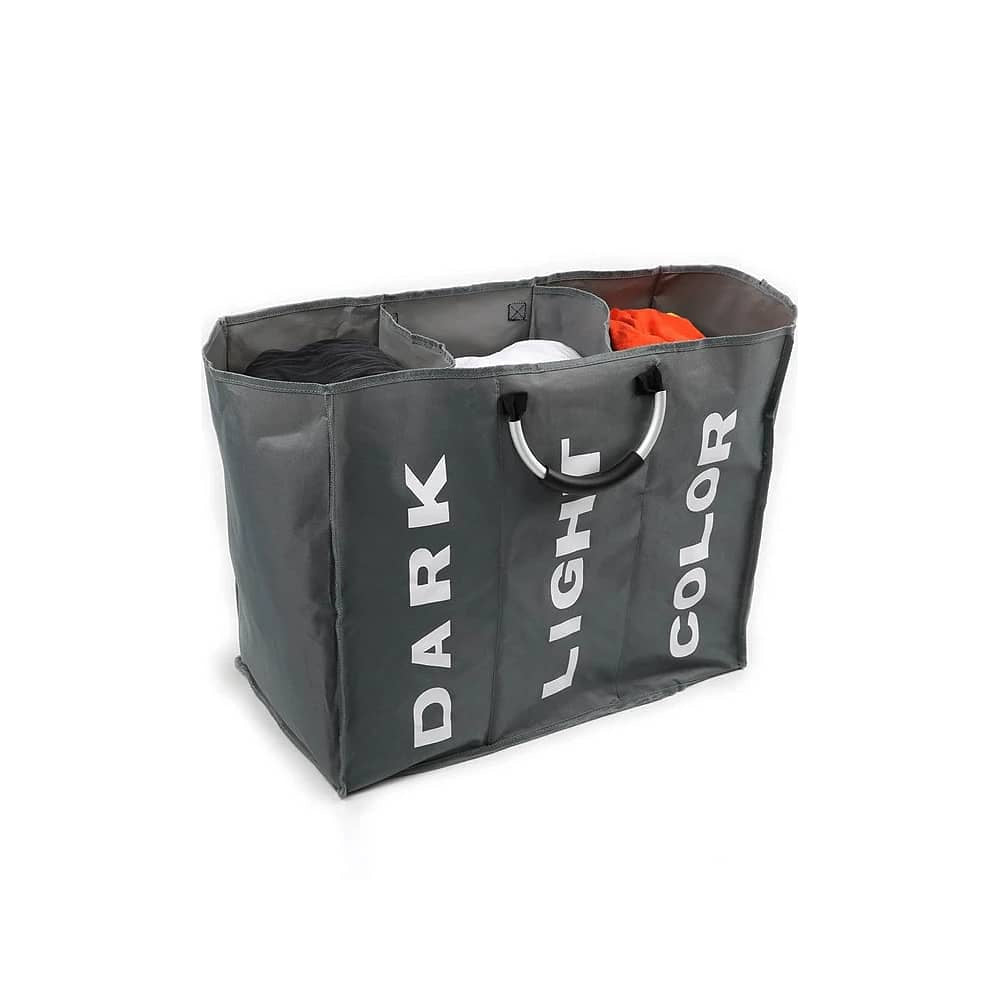 Tvättkorg 3 fack - hopfällbar med handtag