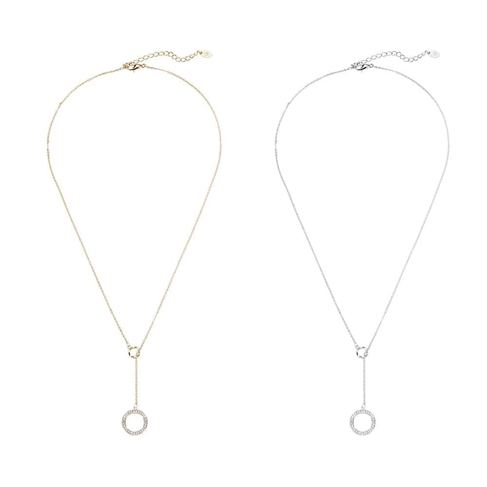 Halsband, guld- eller silverfärgad, hänge formad som ring med små stenar, justerbar