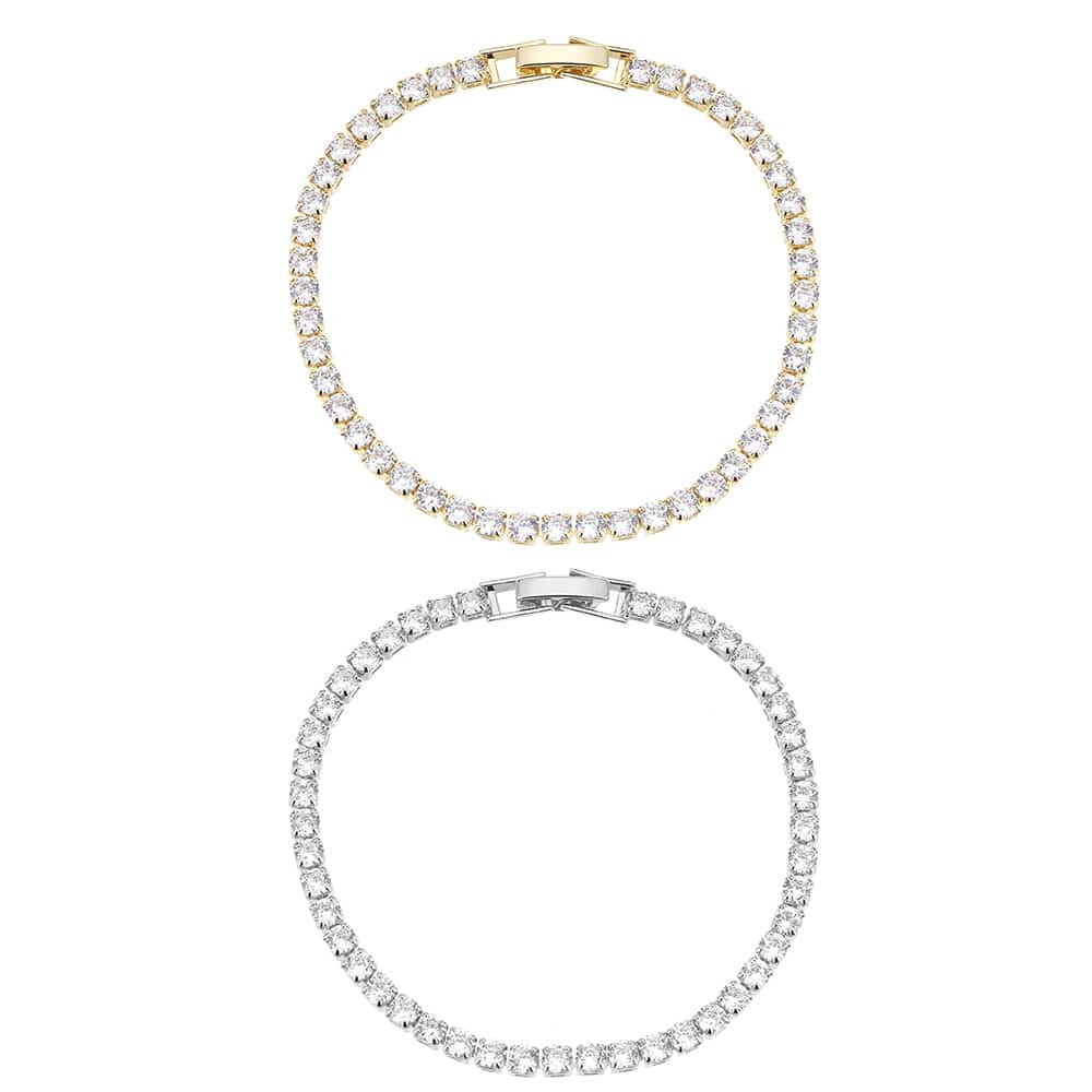 Armbånd, guld- eller silverfärgad, många glittrande stenar, justerbar