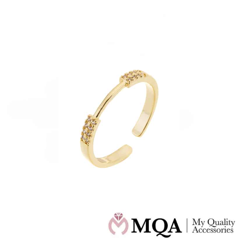 Ring, guldfärgade med 2 rader gnistrande stenar