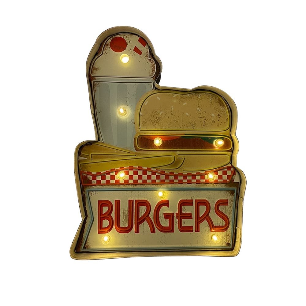 Retroskylt BURGER med ljus