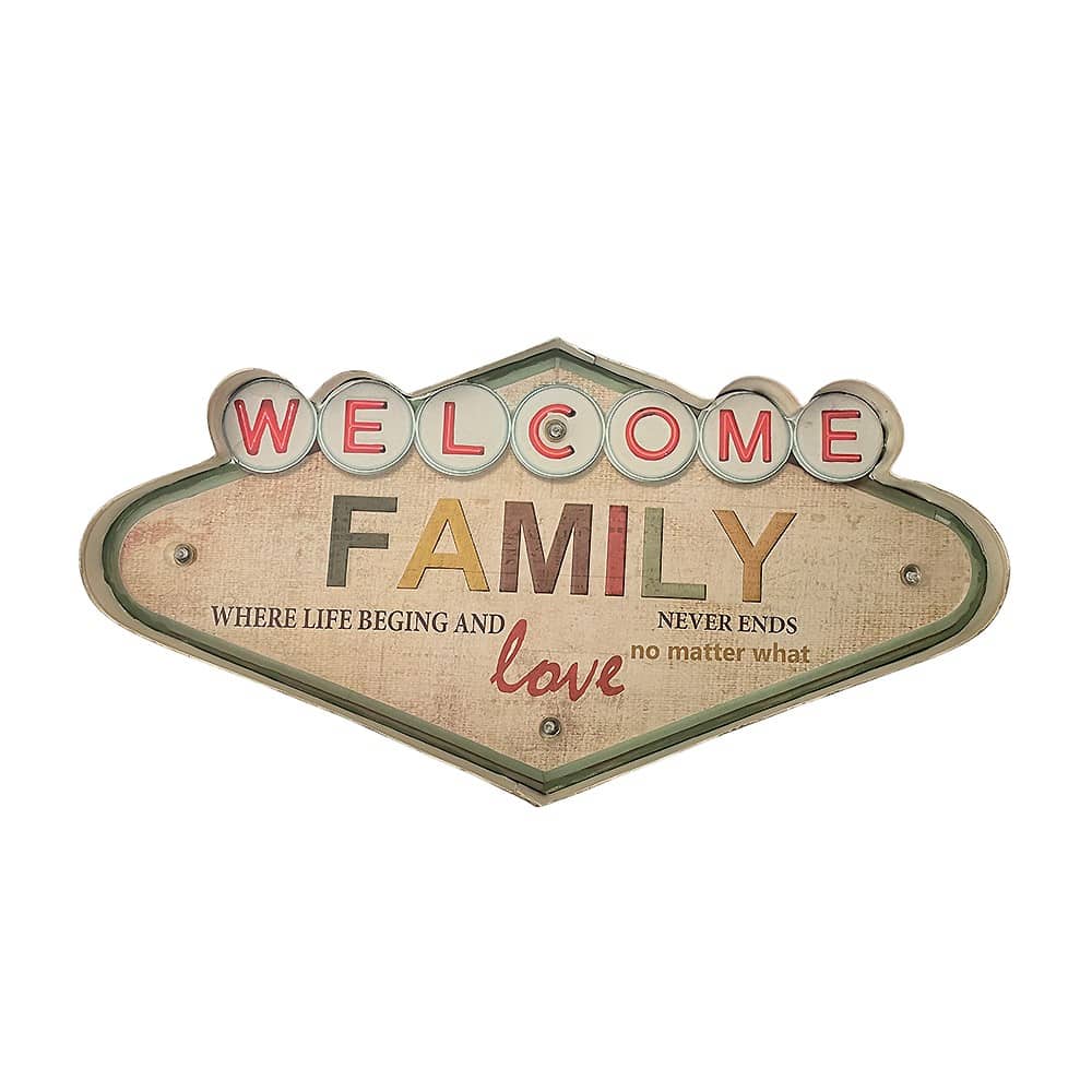 Retroskylt FAMILY med ljus