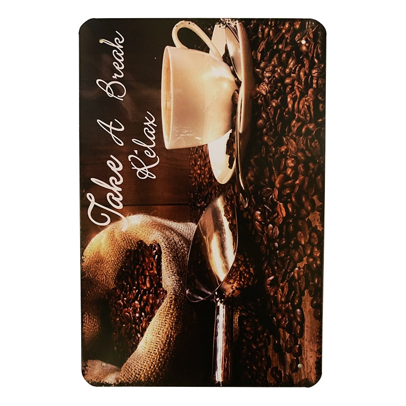 Metallskylt Coffee Brun