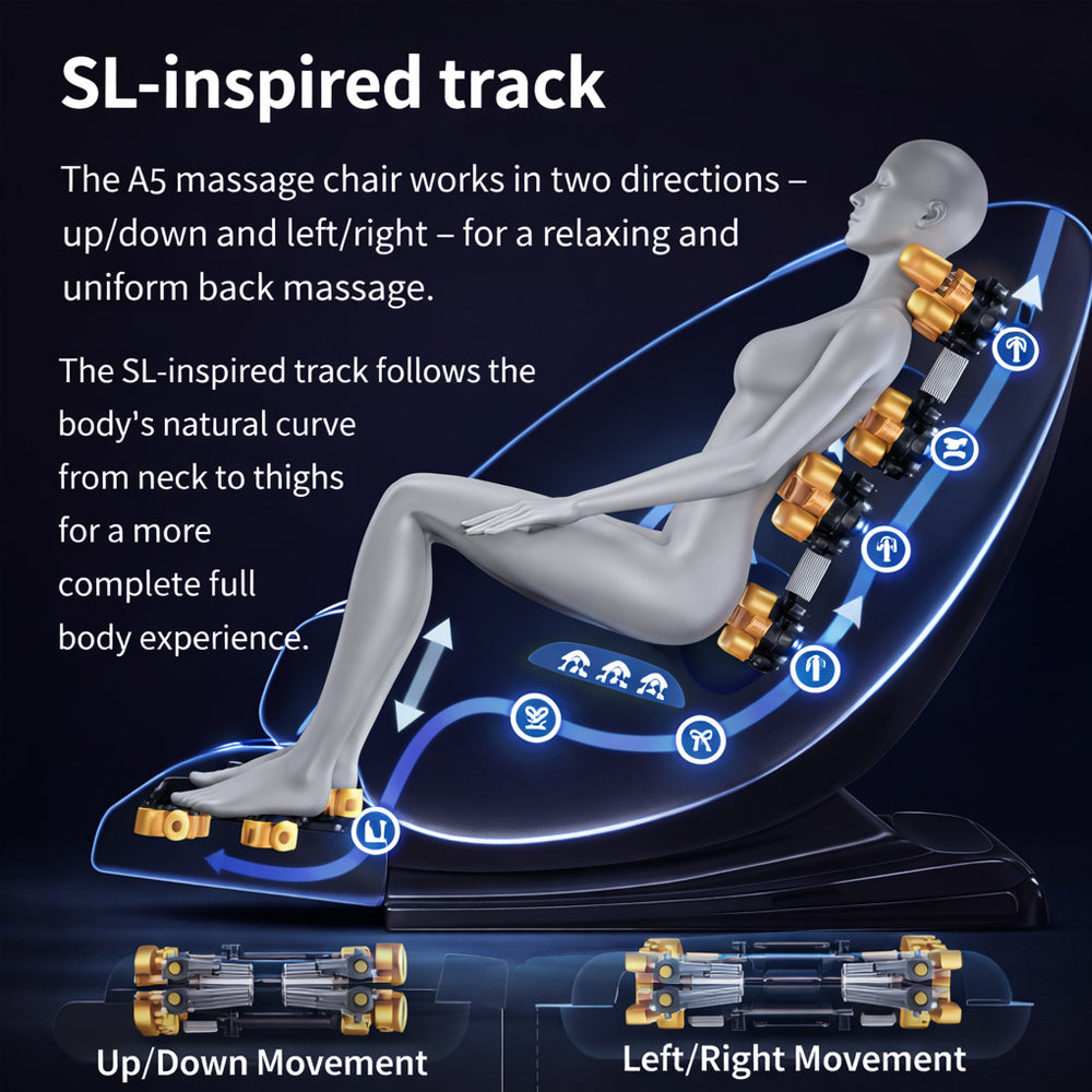 Massagestol 2D – Värmeterapi, AI-styrning, Zero Gravity – Modell A5 Plus