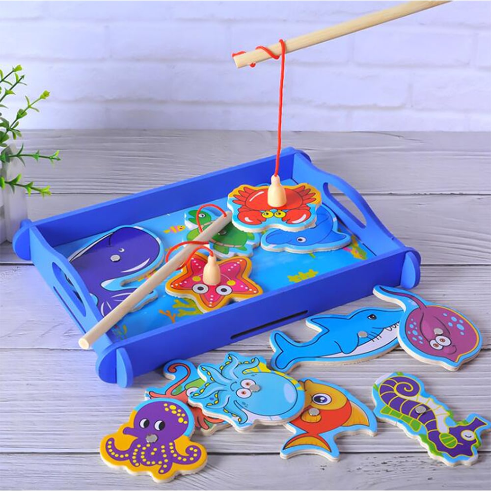 Magnetiskt Fiskespel i Trä med 2 fiskespön