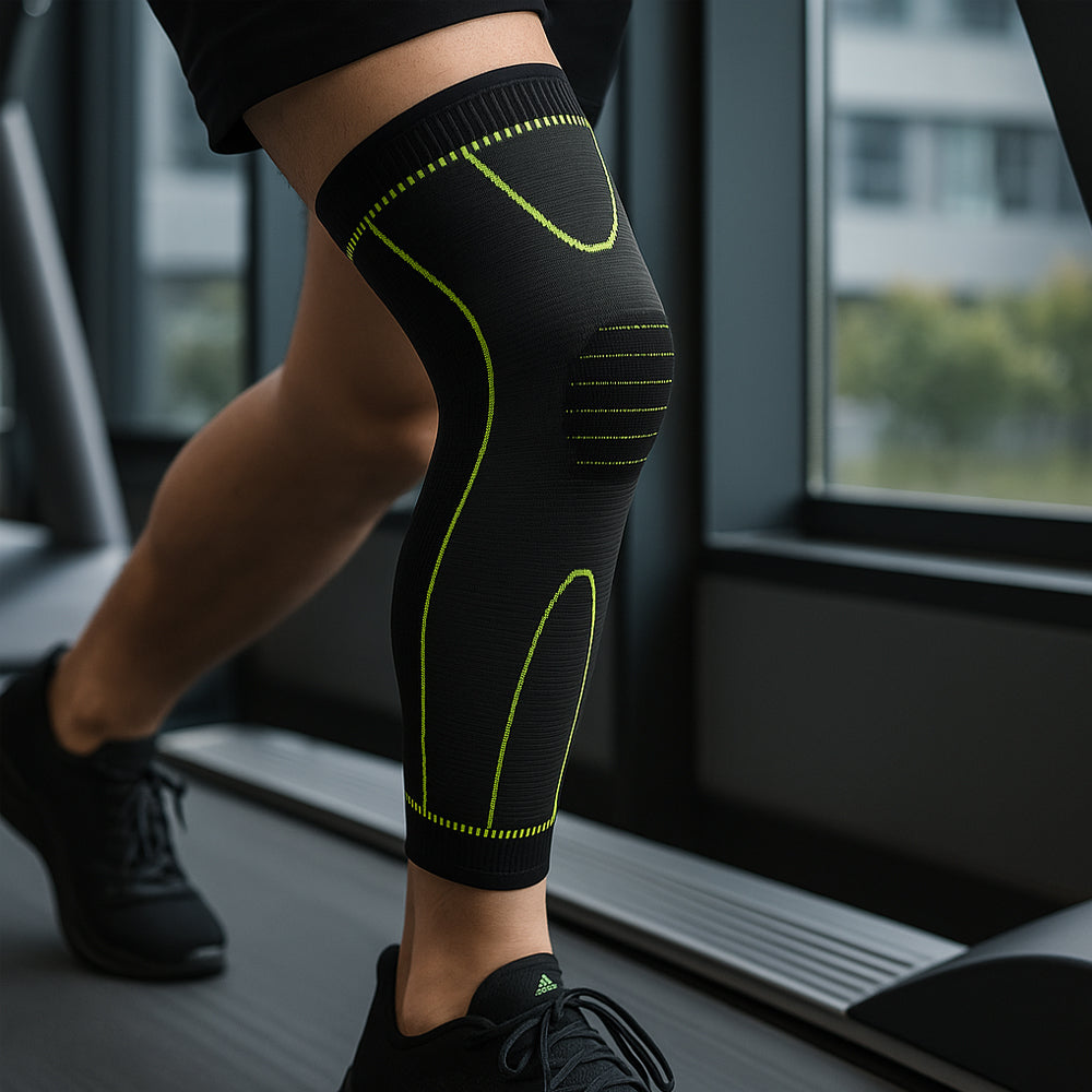 Lång knäskydd med kompression