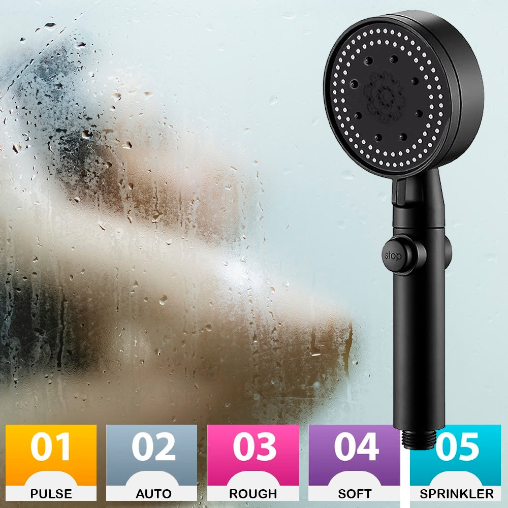 Vattenbesparande duschmunstycke med 5 funktioner – svart