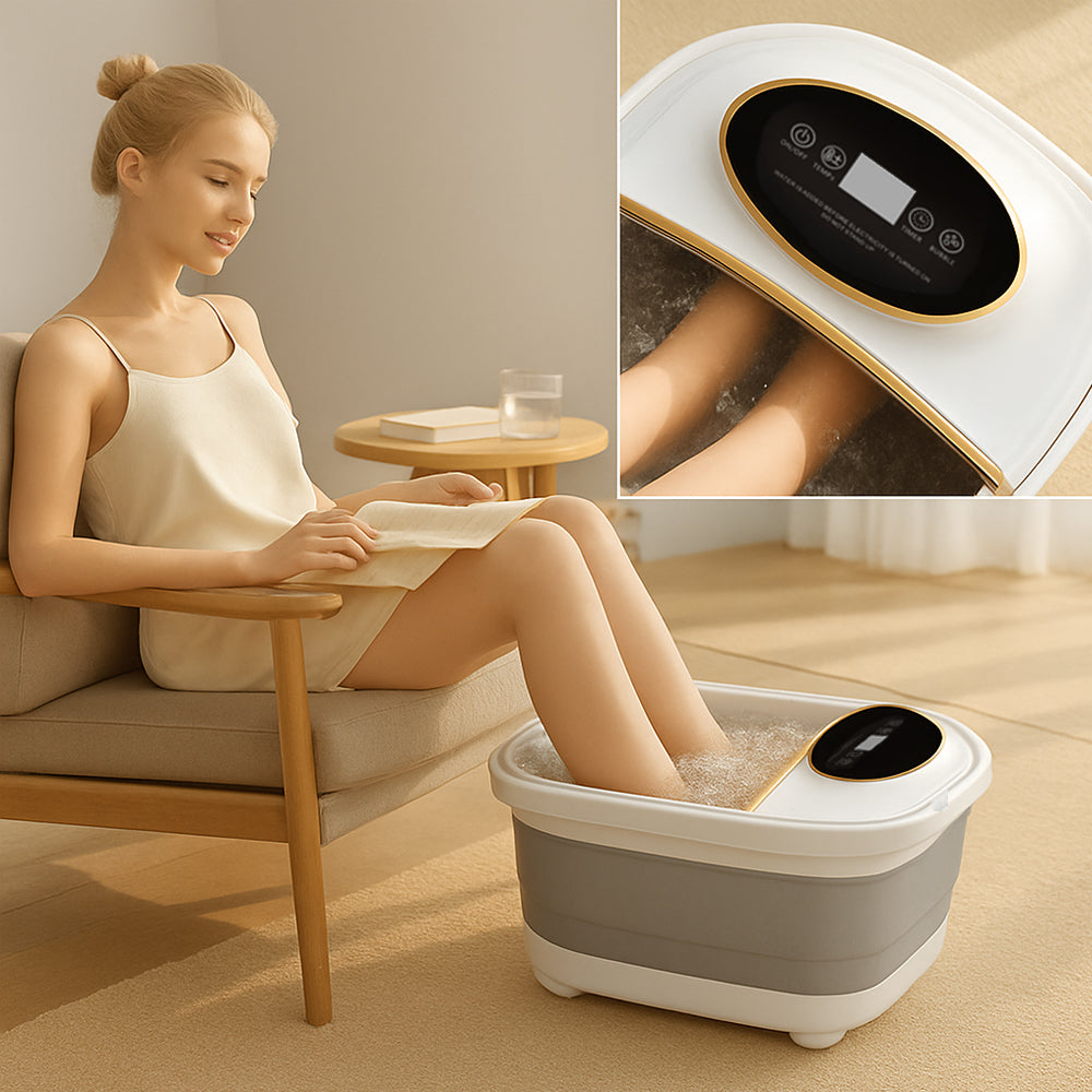 Fällbart fotbad – med värme och 6 massagehuvuden för djupmassage