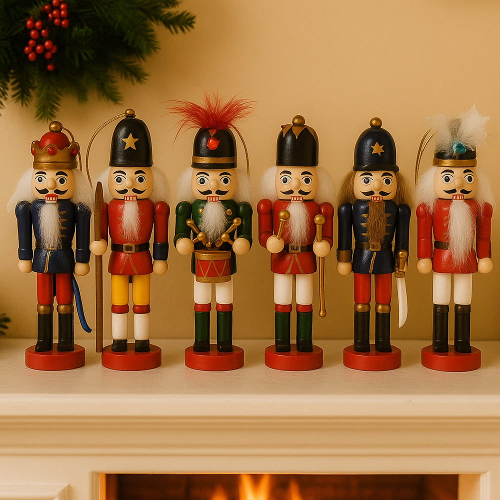 Nötknäpparfigurer i trä – 12,5 cm, set med 6 figurer –