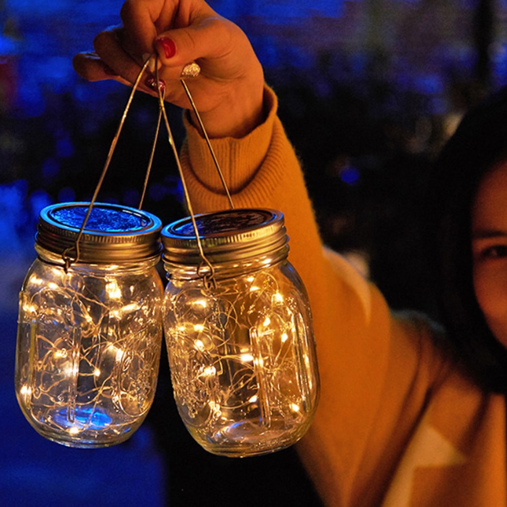 Lykta Solcell med dekorativ LED-list och handtag - 2 st.