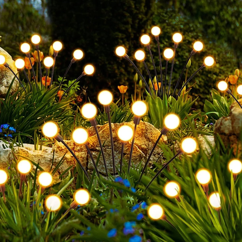 Eldflugbelysning för trädgården (2-pack) – Solcellslampor med spjut, 70 cm, 6 LED