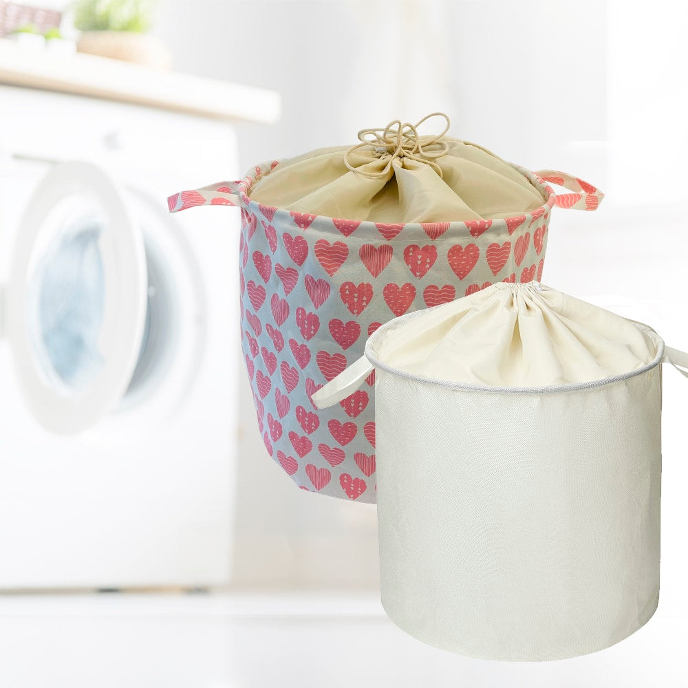 Tvättkorg - hopfällbar - design hjärtan eller naturvit