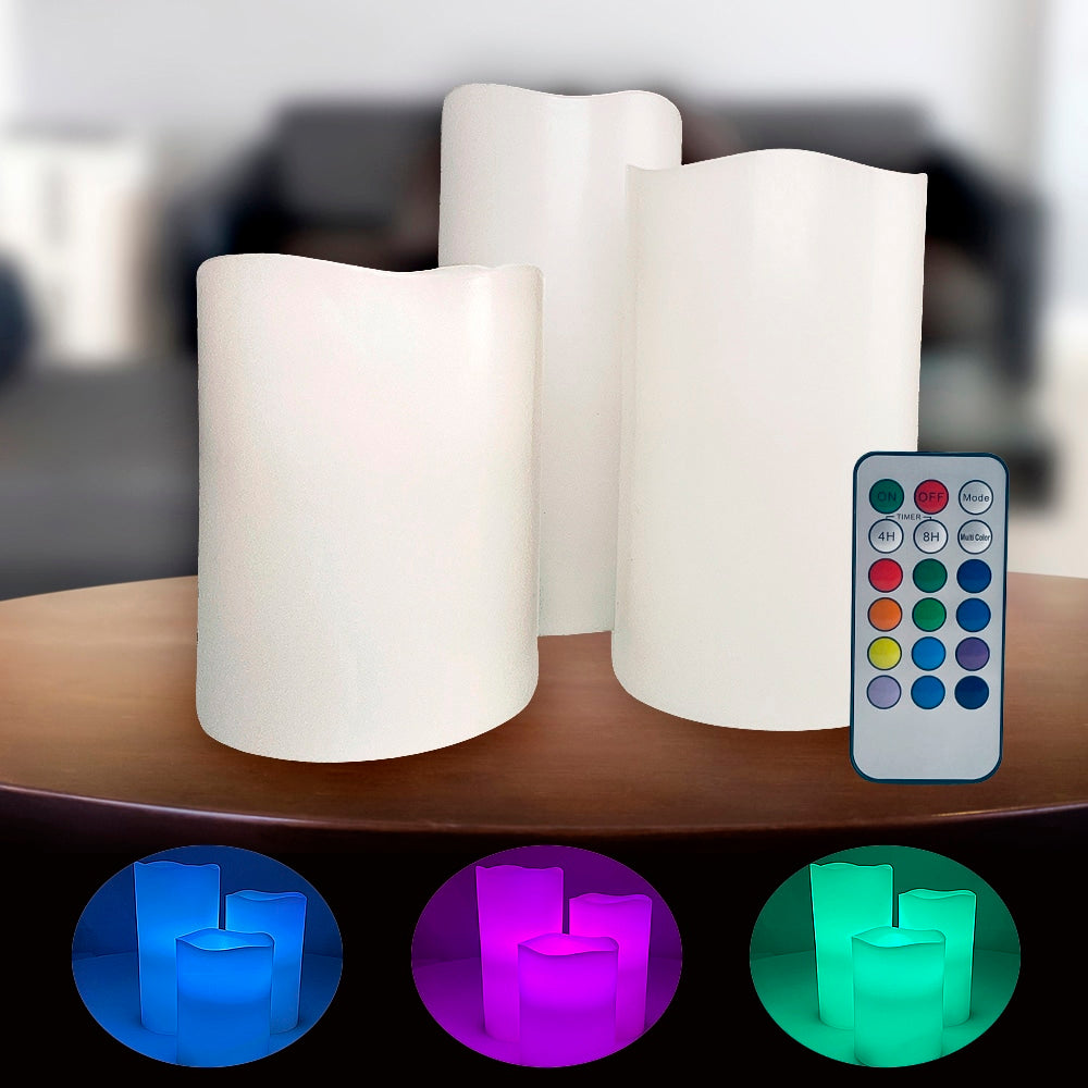 LED-ljus - 3 st. - 15/12/10 cm - m/fjärrkontroll - 12 olika färger