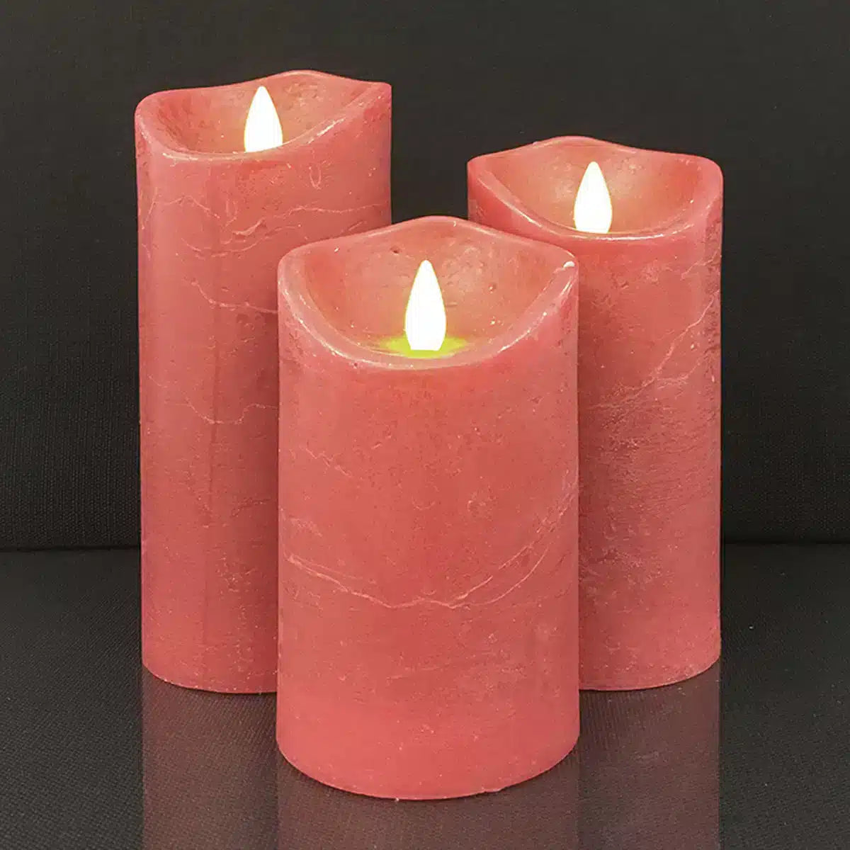 LED Blockljus med Fjärrkontroll - Uppladdningsbara - 3 Stycken - 12/15/17 cm - med 3D-flamma