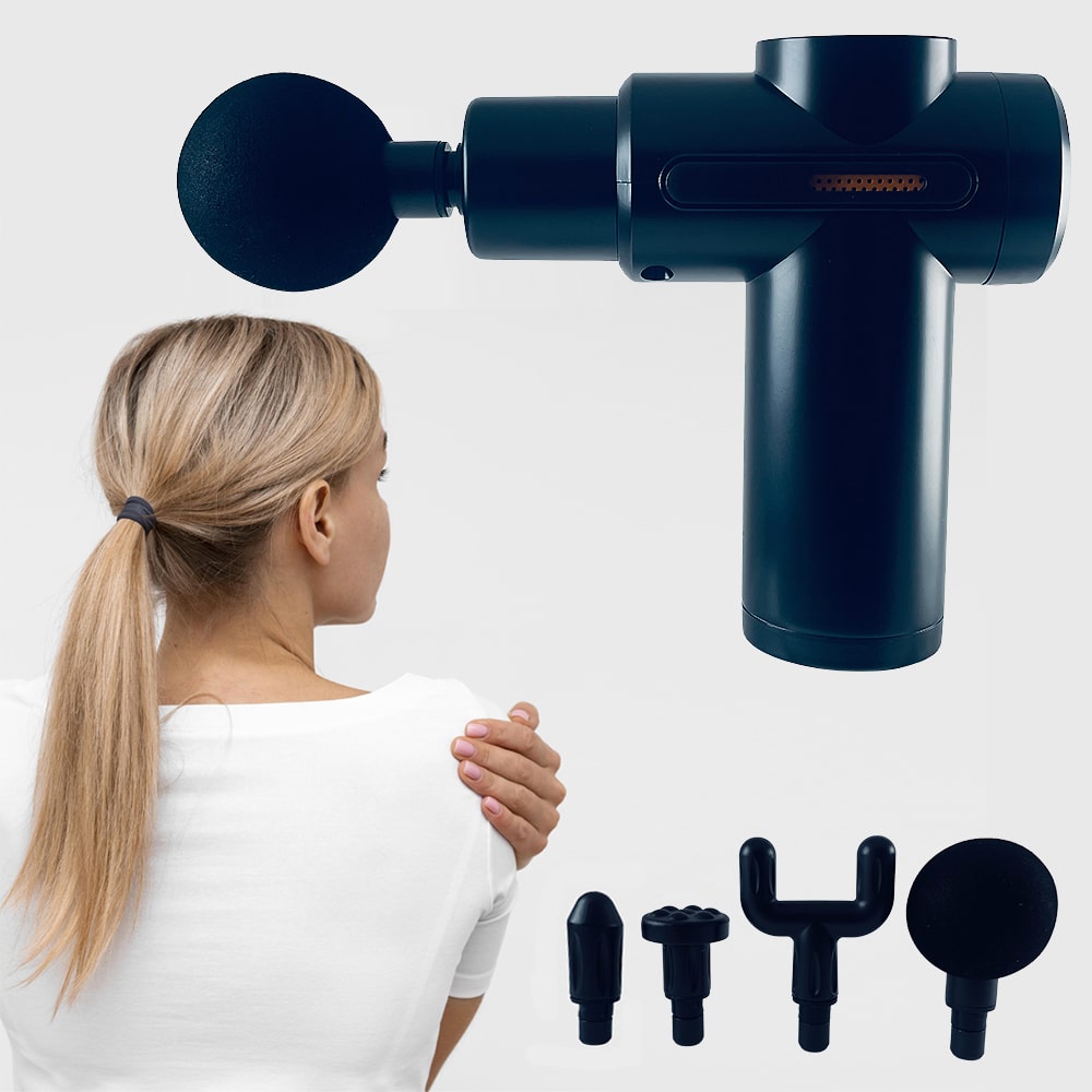 Massagepistol med 6 program och 4 massagehuvuden