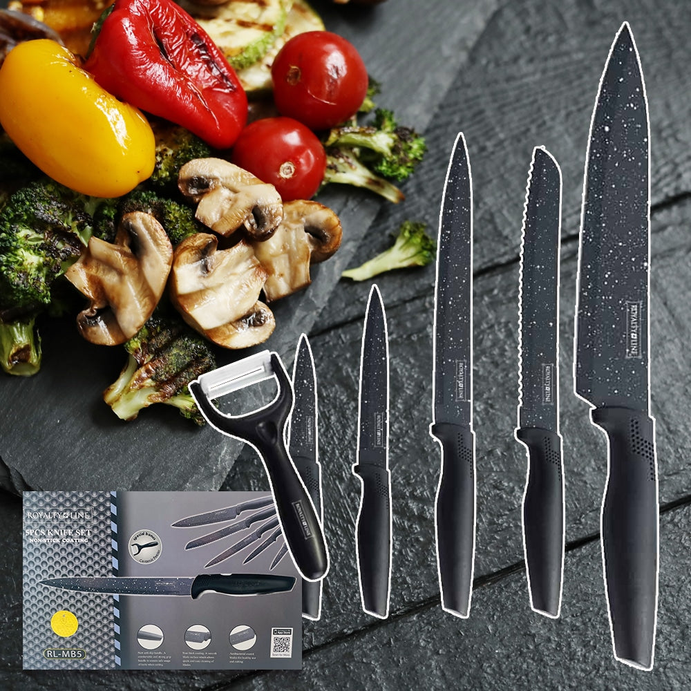 Knivset (5 delar + skalare) Royalty Line med marmorbeläggning