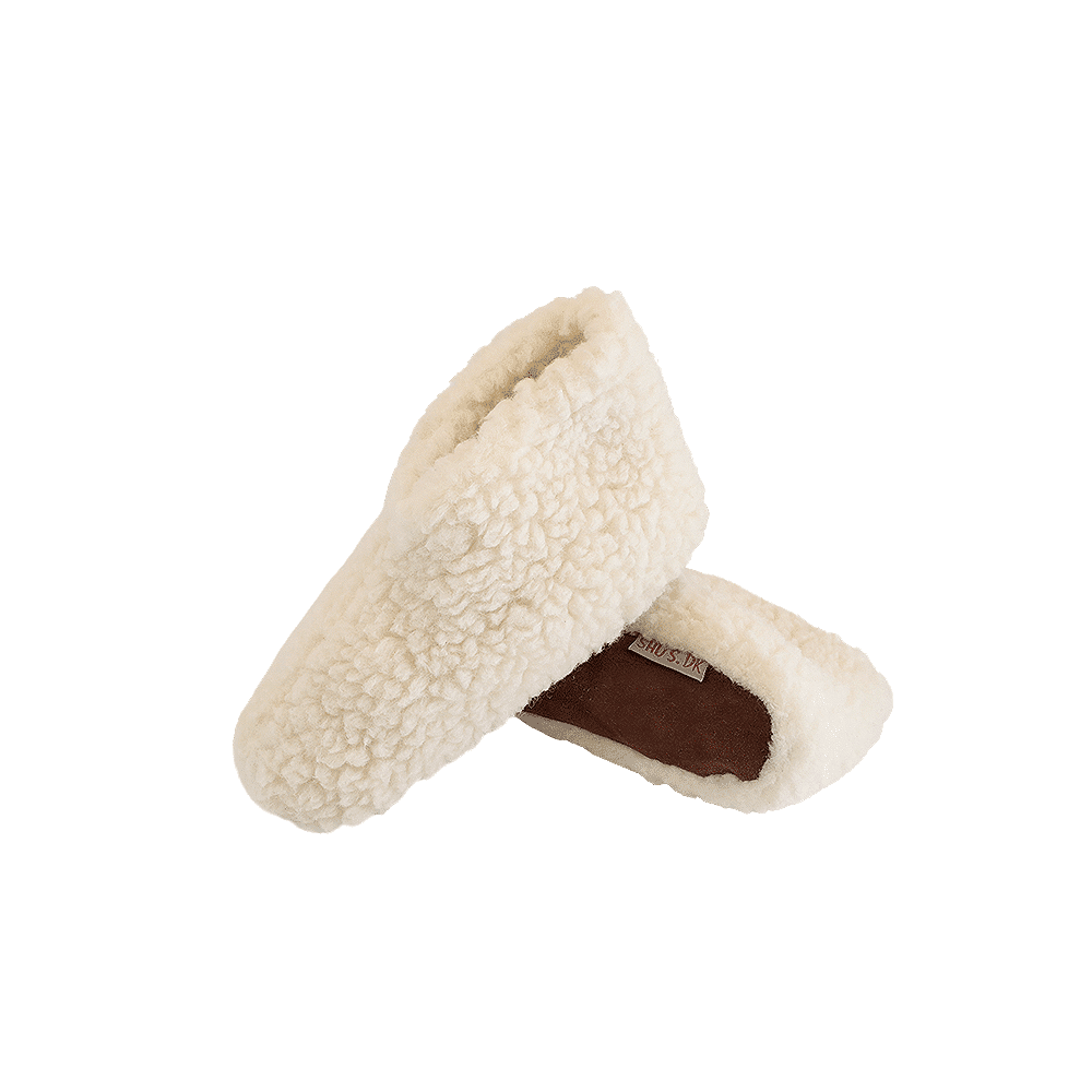 Fluffiga ulltofflor (100% ren ull) – Modell Vit