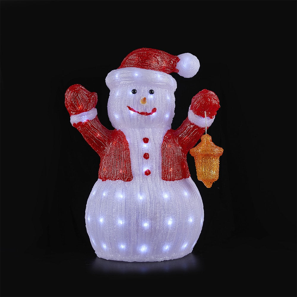 Snögubbe Akryl - höjd 60 cm med LED-ljus