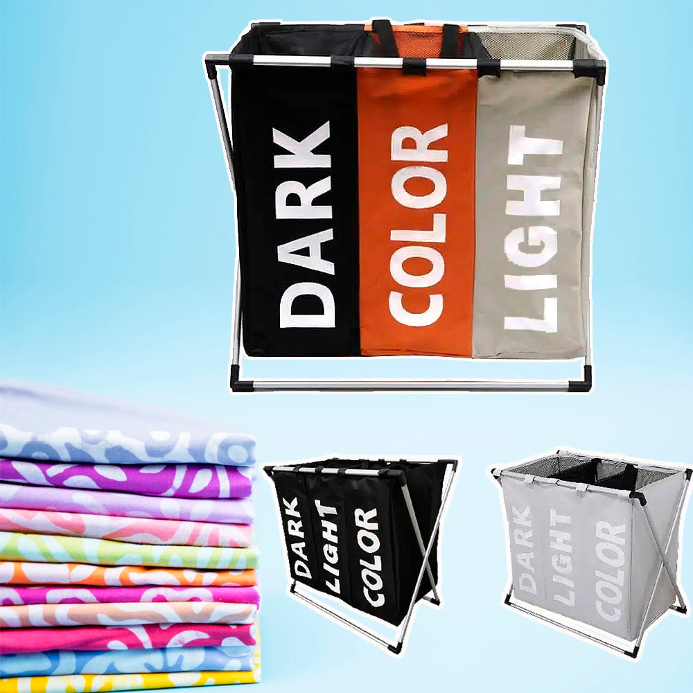 Hopvikbar tvättkorg med 3-delar för tvättsortering