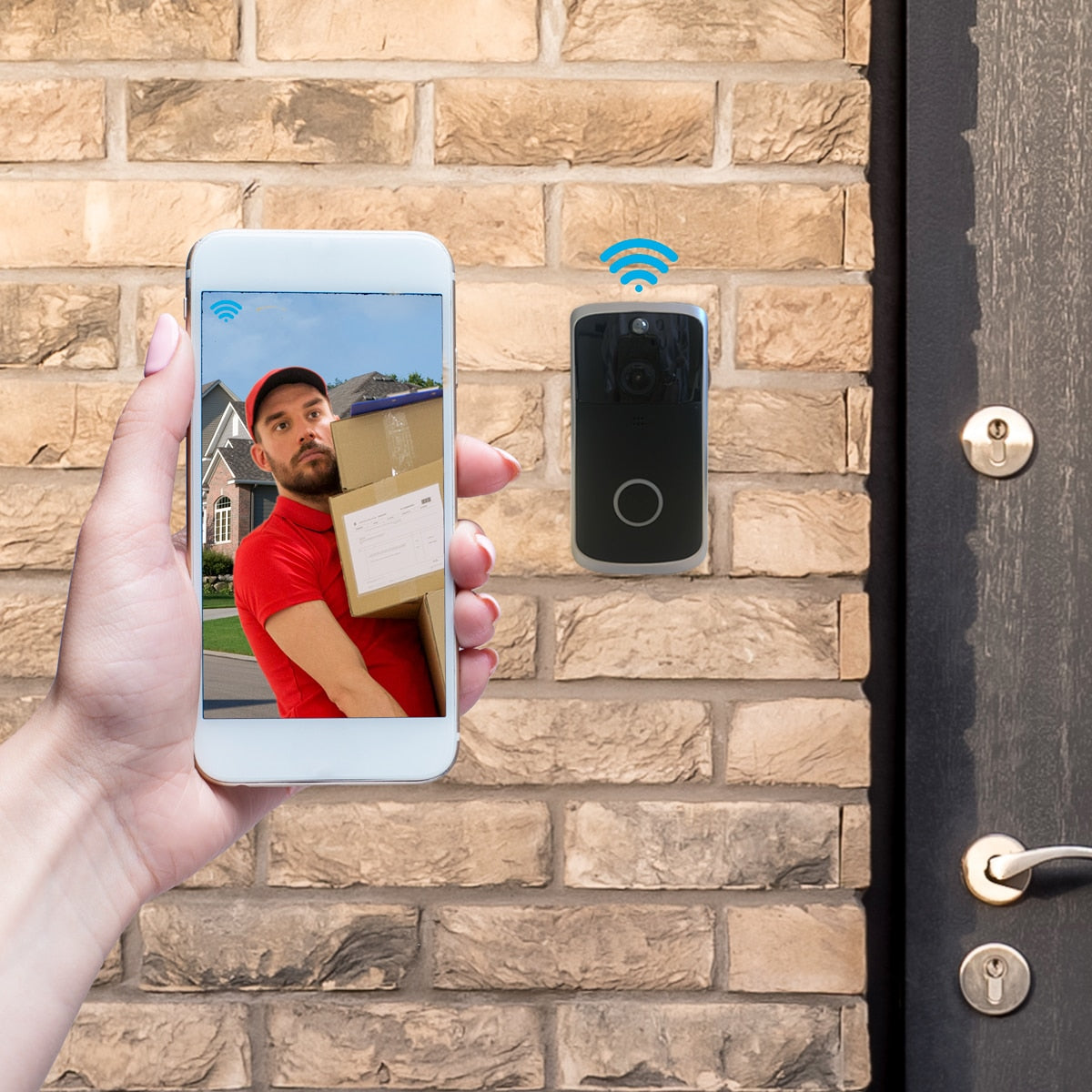 Batteridriven WiFi-dörrklocka med nattkamera och mikrofon/högtalare (2-vägs)