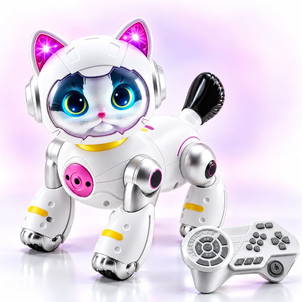 Fjärrstyrd robotkatt med ljus, musik och roliga trick