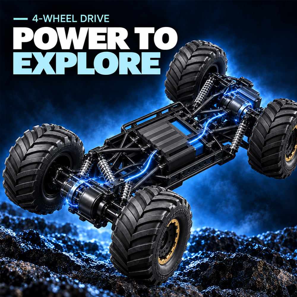 Radiostyrd offroadbil med 4-hjulsdrift och tuff pickupdesign