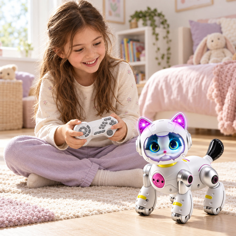 Fjärrstyrd robotkatt med ljus, musik och roliga trick