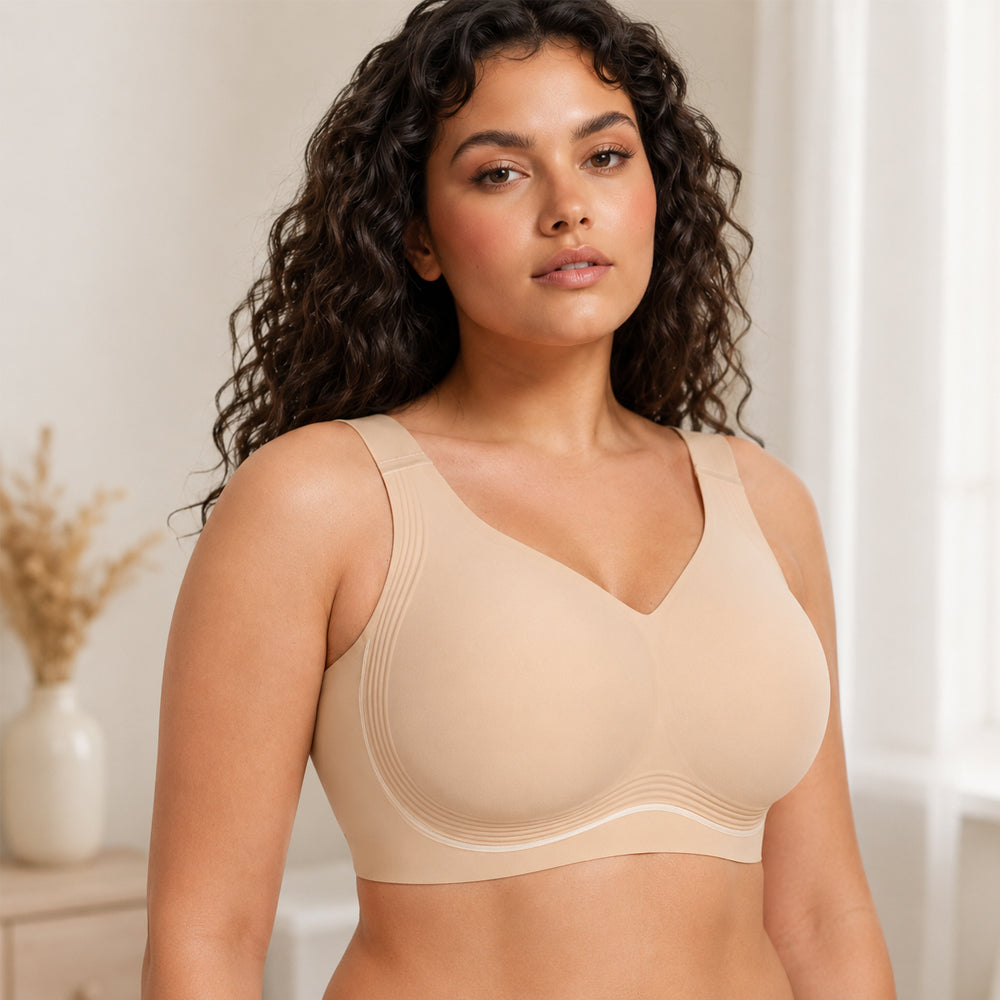 Sömlös bh med lätt stöd, 3-pack – utan byglar, svart, vit och beige