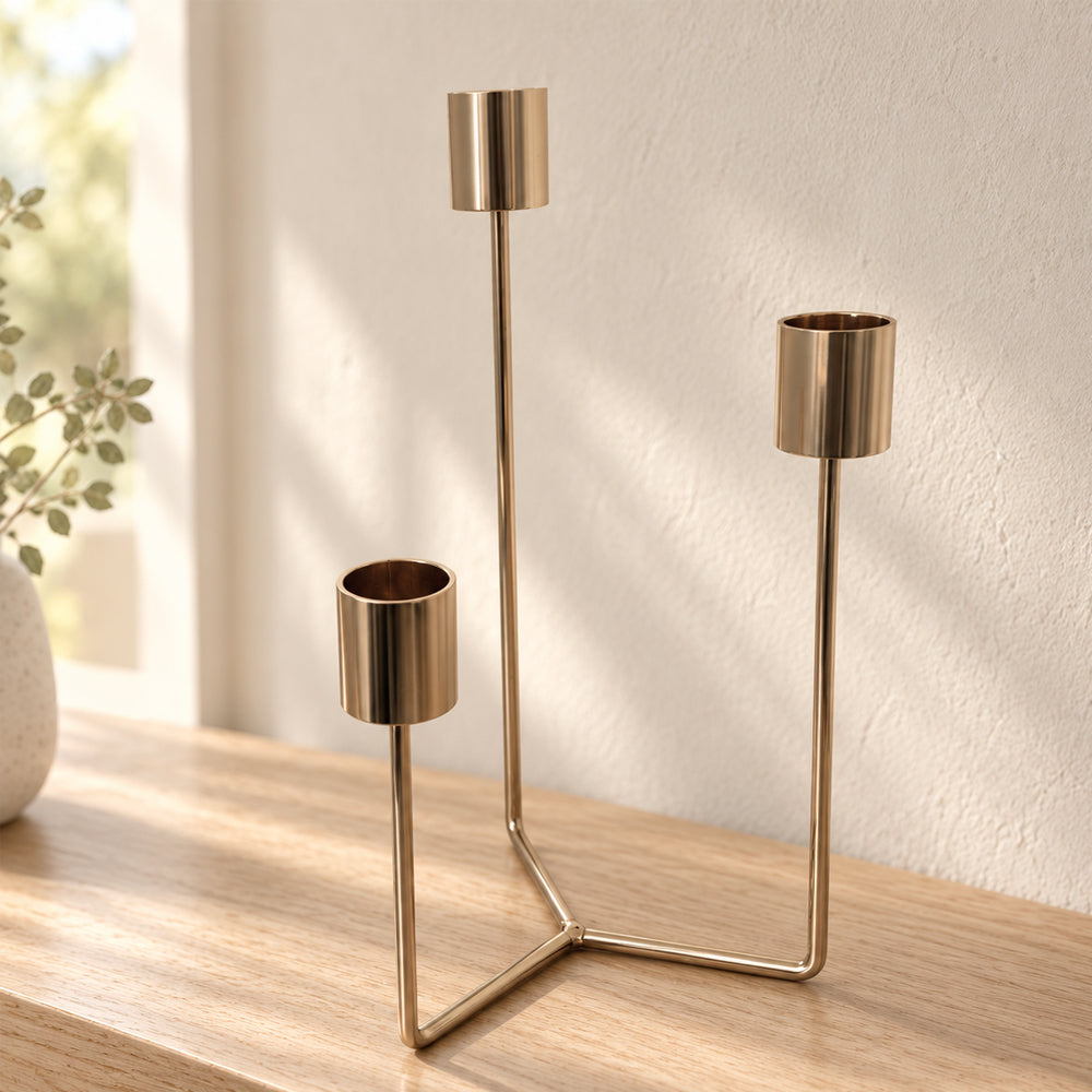 Ljusstake - Guldfärgad för 3 ljus