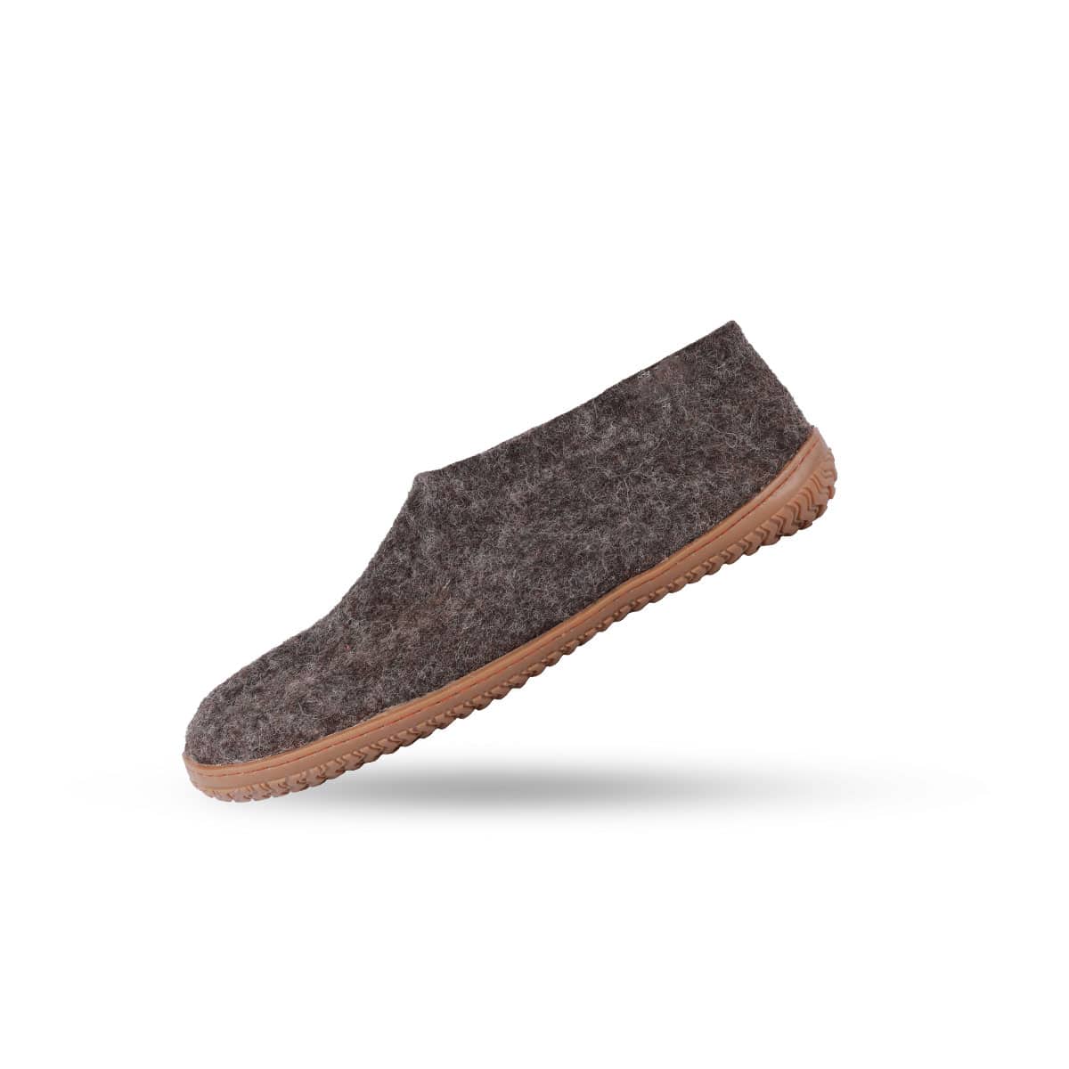 Ulltofflor (100% ren ull) - Modell Brun med gummisula