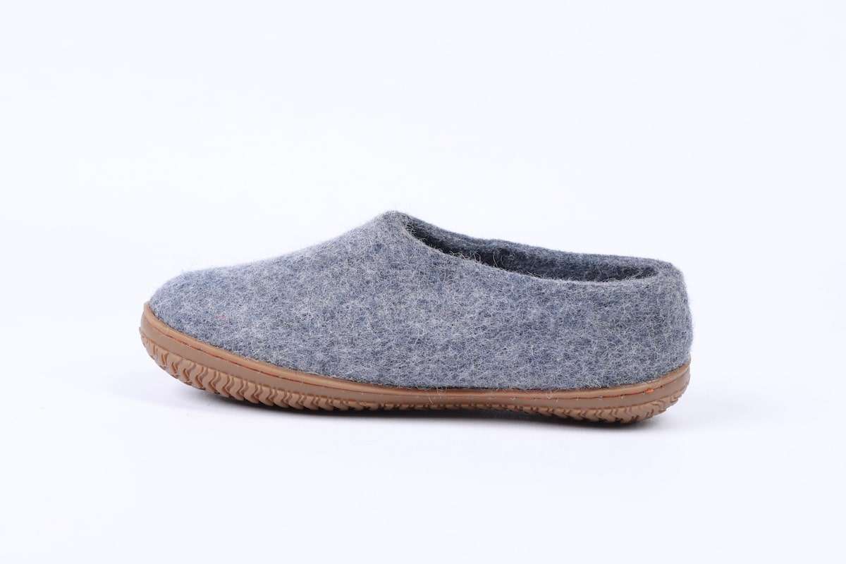 Ulltofflor (100% ren ull) - Modell Denim med gummisula