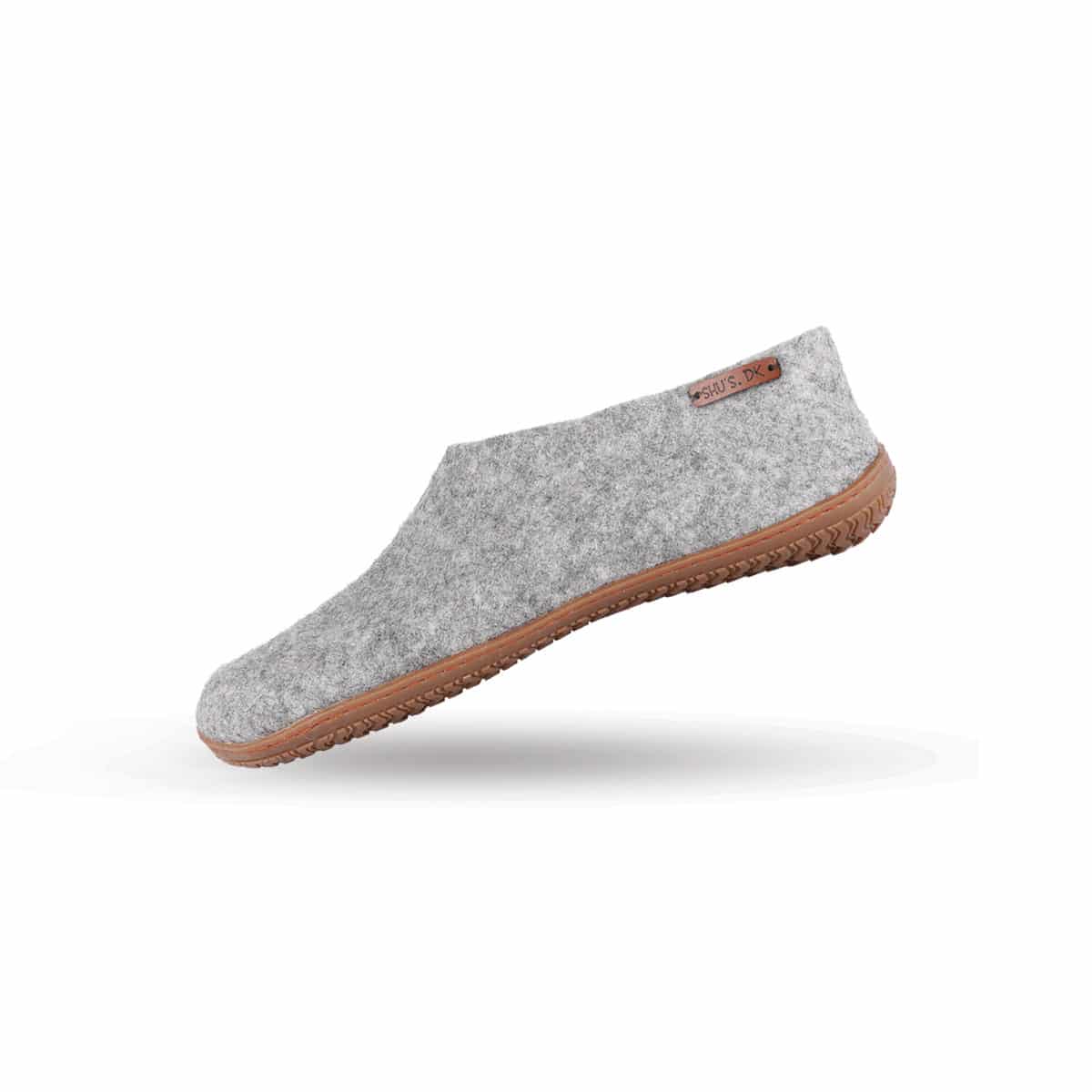 Ulltofflor (100% ren ull) - Modell Grå med gummisula