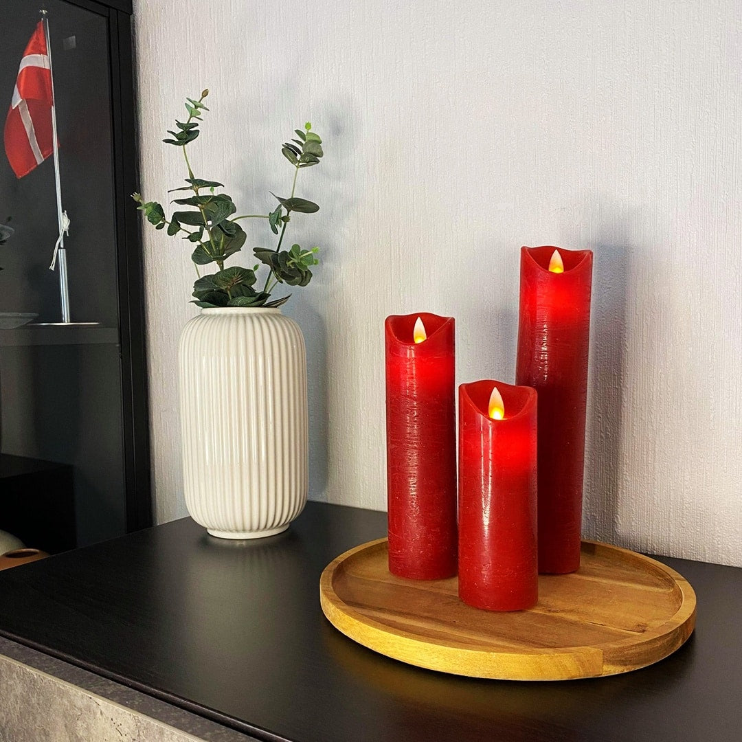 LED-ljus - 3 st. - 15/20/25 cm - med 3D-låga - (flera färger)