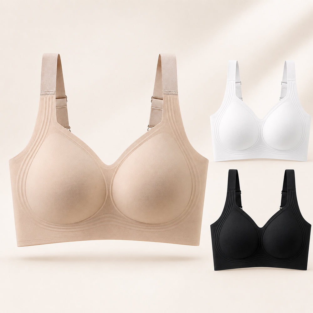 Sömlös bh med lätt stöd, 3-pack – utan byglar, svart, vit och beige
