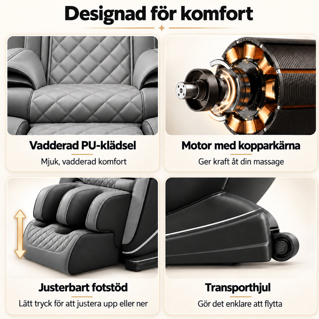 Massagestol 8D – Zero Gravity, lufttrycksmassage, värme för ländrygg och vader – Modell LEK-988Q3