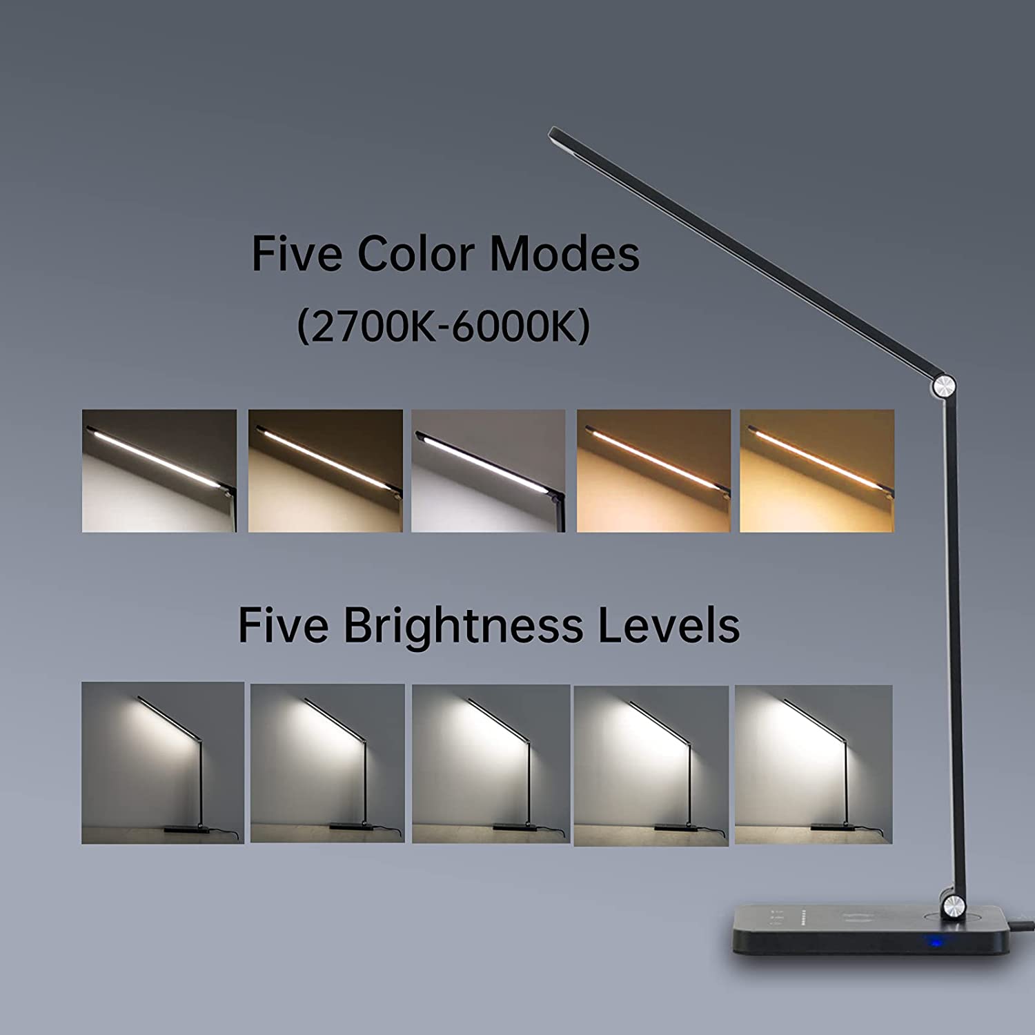 LED bordslampa / hopfällbar lampa med timer och trådlös laddare