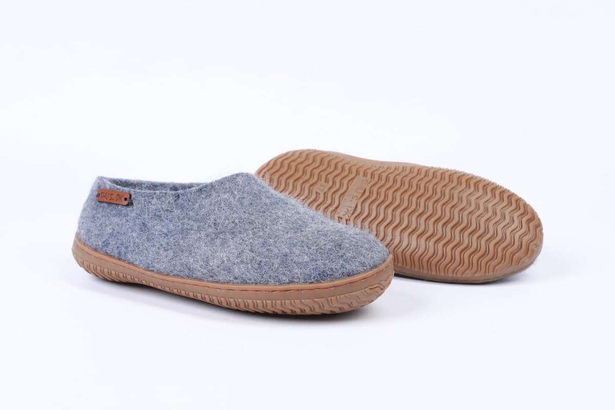 Ulltofflor (100% ren ull) - Modell Denim med gummisula