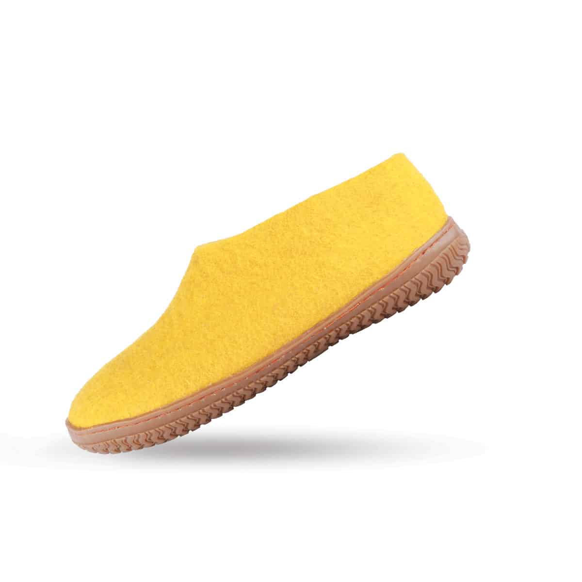 Ulltofflor (100% ren ull) - Modell Curry gul med gummisula