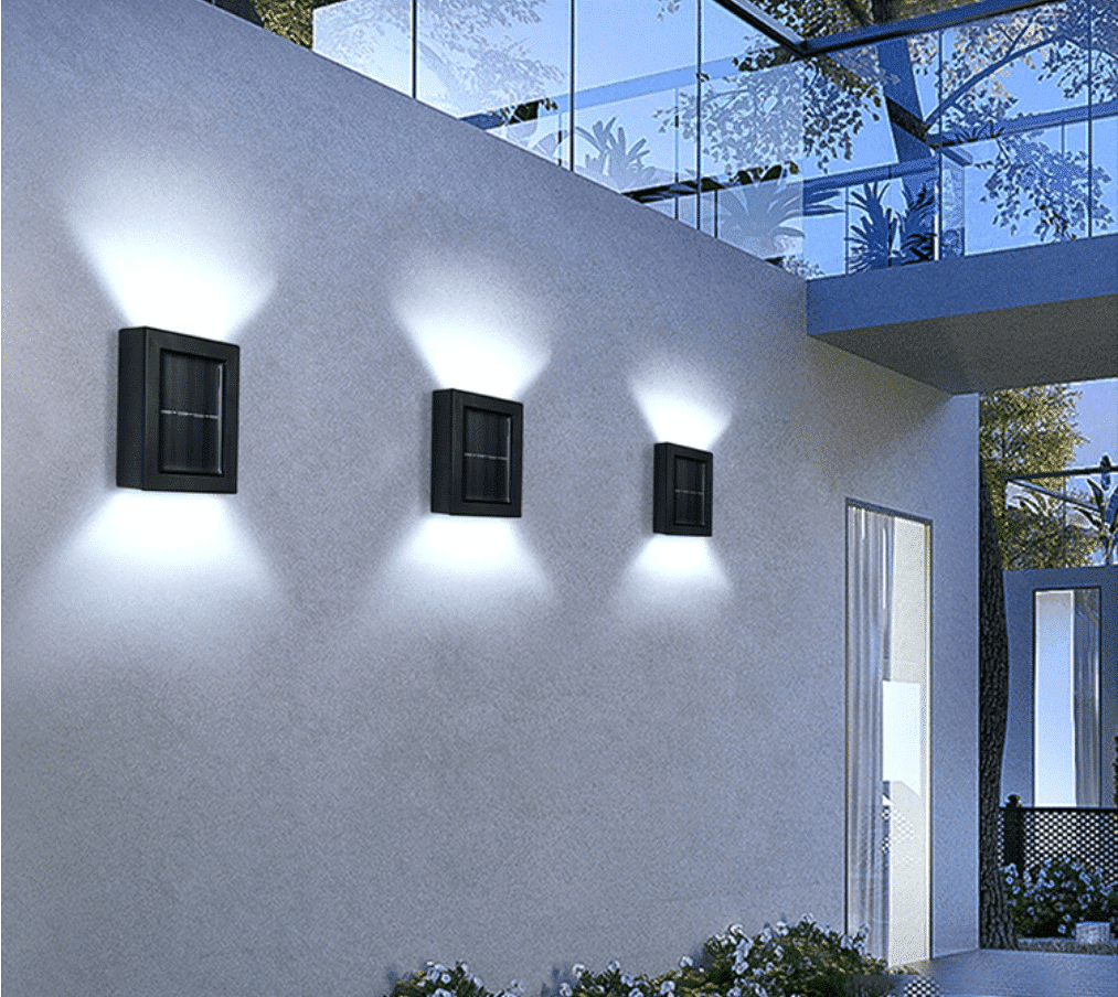 LED solcell Vägglampa (up-downlight), 2 stycken i rostfritt stål eller svart