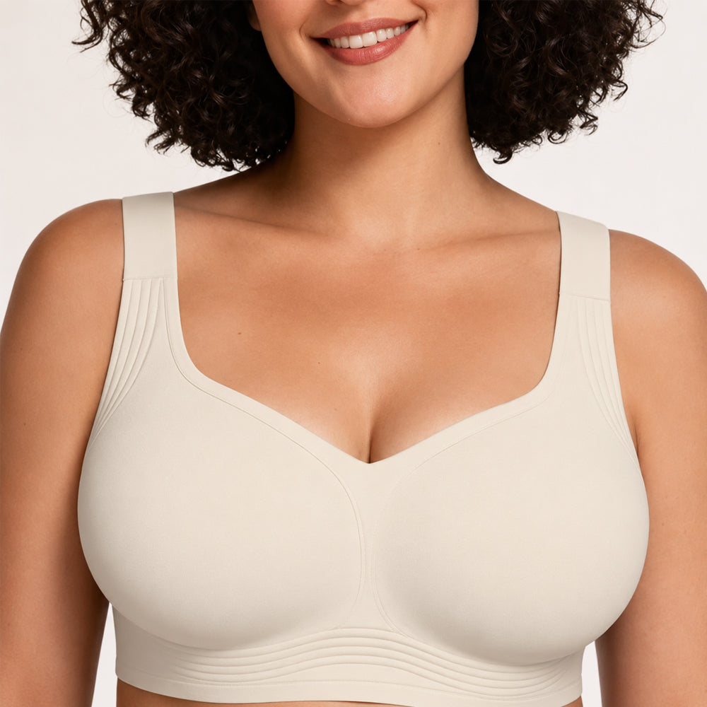 Sömlös bh med lätt stöd, 3-pack – utan byglar, svart, vit och beige