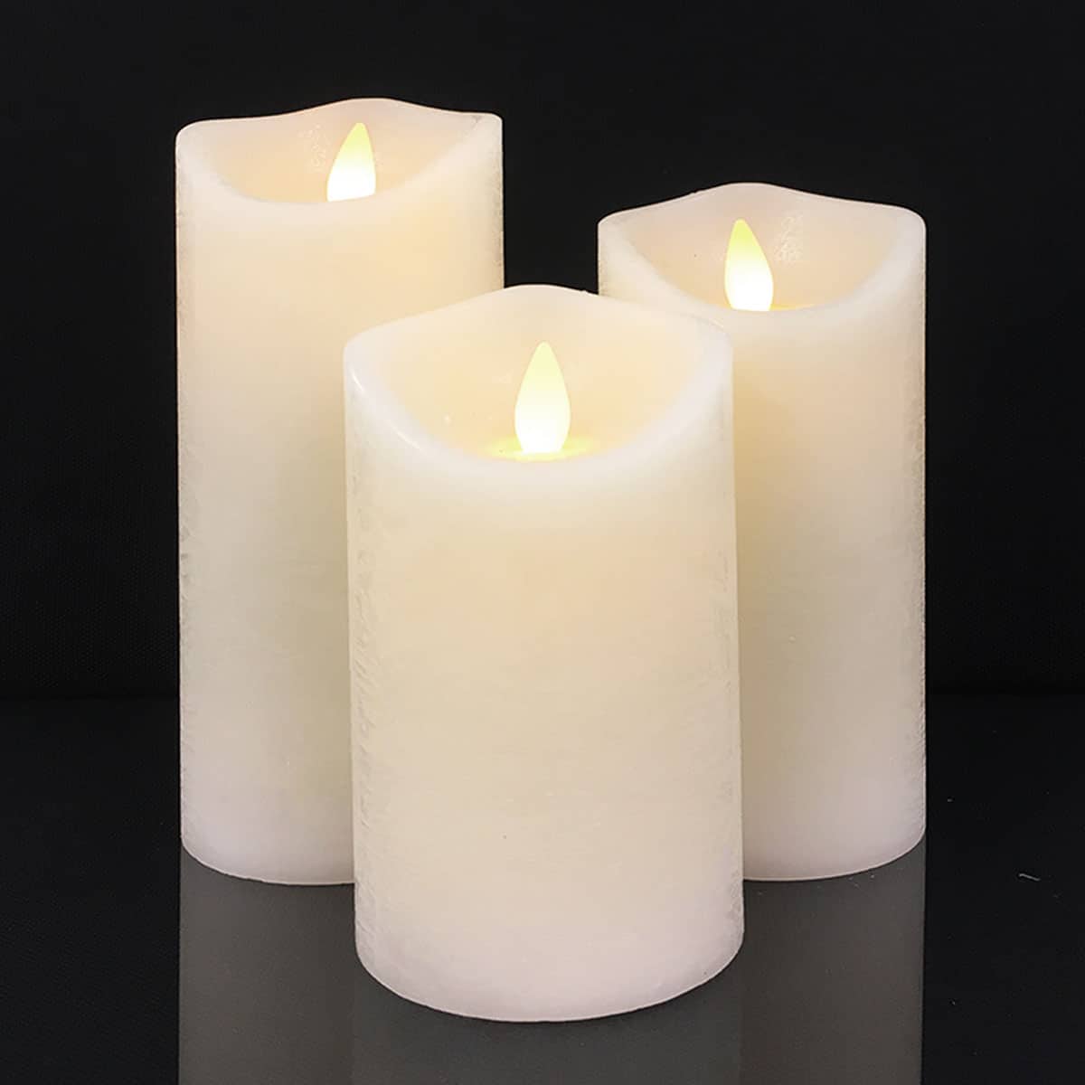 LED blockljus - rustikt - 3 st. - 10/12,5/15 cm - med 3D-låga - (flera färger)