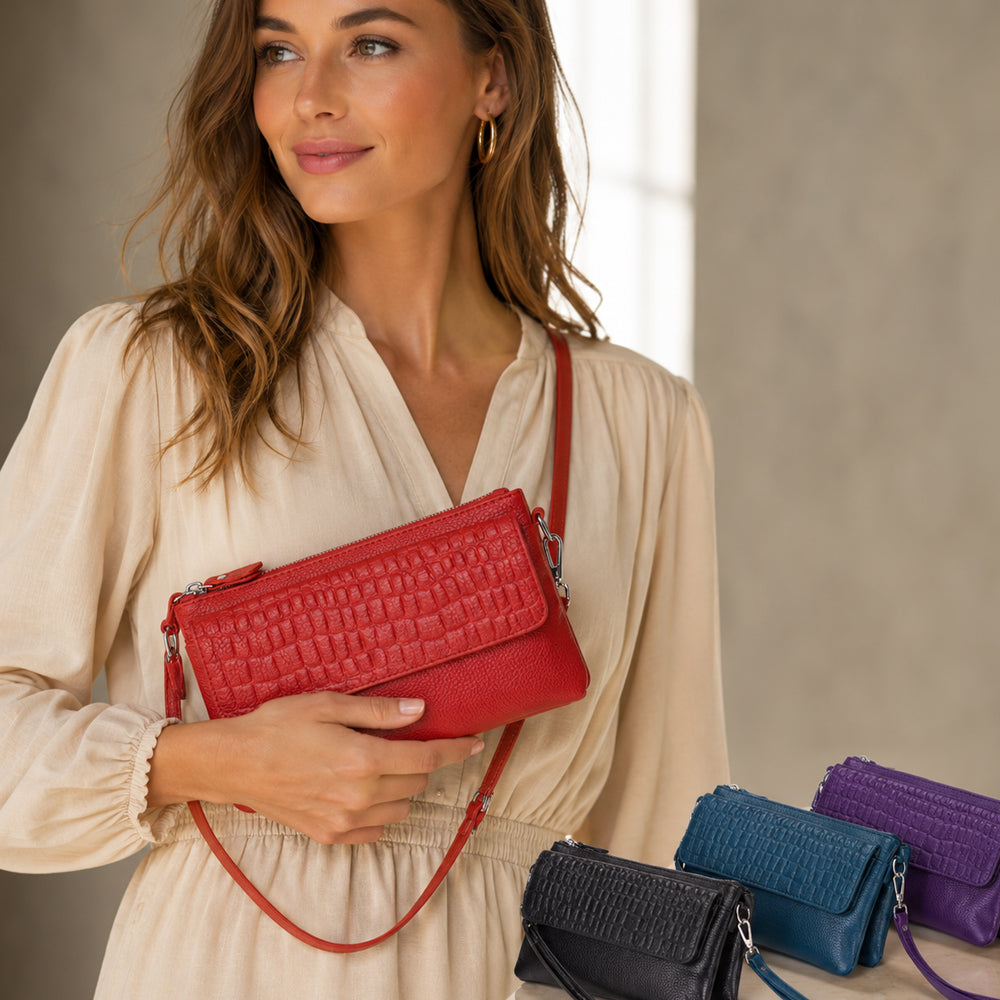 Elegant clutch med 3 fack, axelrem och handledsrem – flera färger
