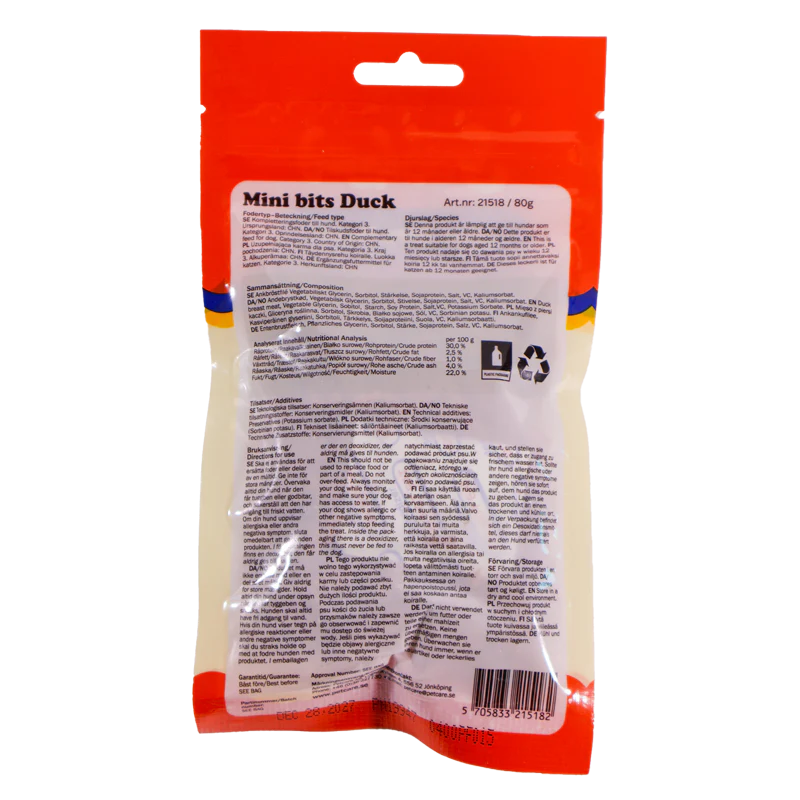 Småland Mini Bits Duck 80g (hundegodbidder af and)